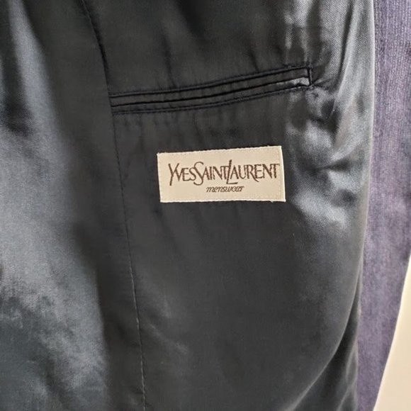 Vintage Yves Saint Laurent Mens Navy Two Piece Suit Striped Blazer Coat 42 - Picture 8 of 16